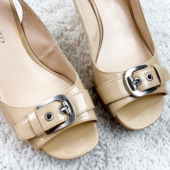 😄 FRANCO SARTO Patent Leather Cream Cork Wedge 9 - Picture 4 of 8